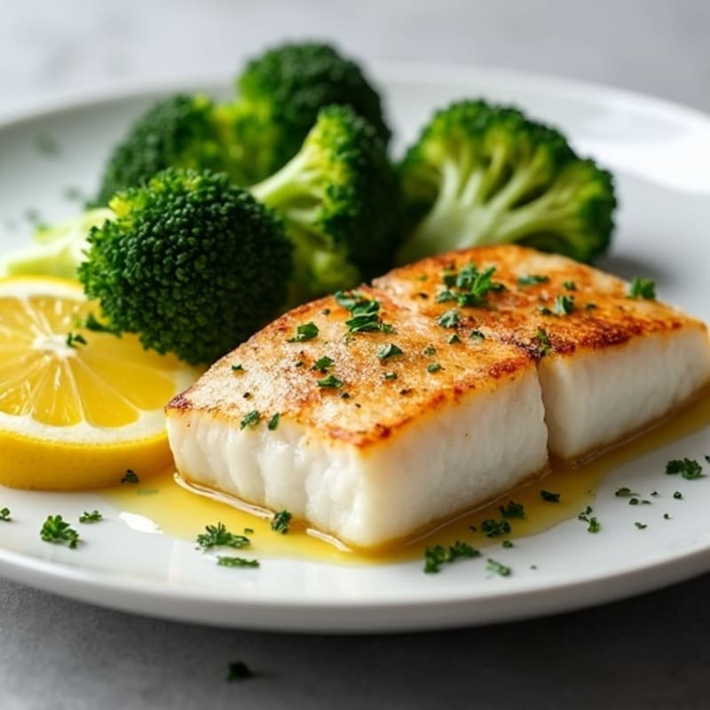 Seared White Fish with Steamed Broccoli and Lemon
