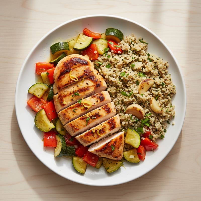 Grilled Chicken Breast with Roasted Vegetables and Garlic Herb Quinoa