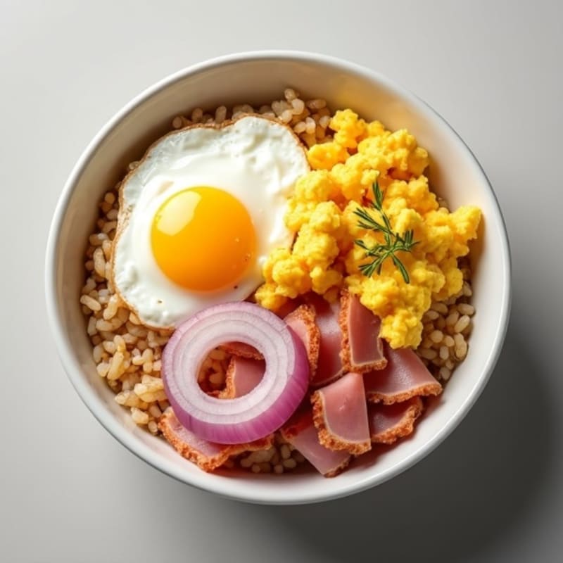 Creamy Ham and Egg Rice Bowl with Fresh Onion
