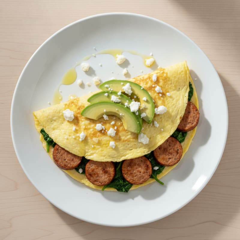 Egg White Spinach Omelette with Turkey Sausage
