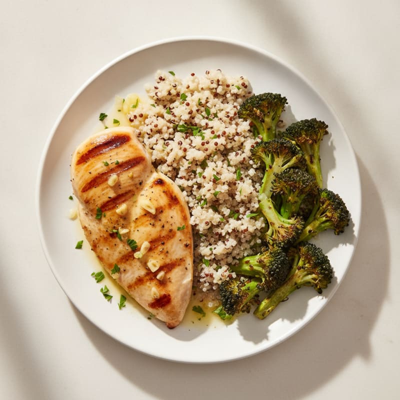 Grilled Chicken Breast with Quinoa and Roasted Broccoli