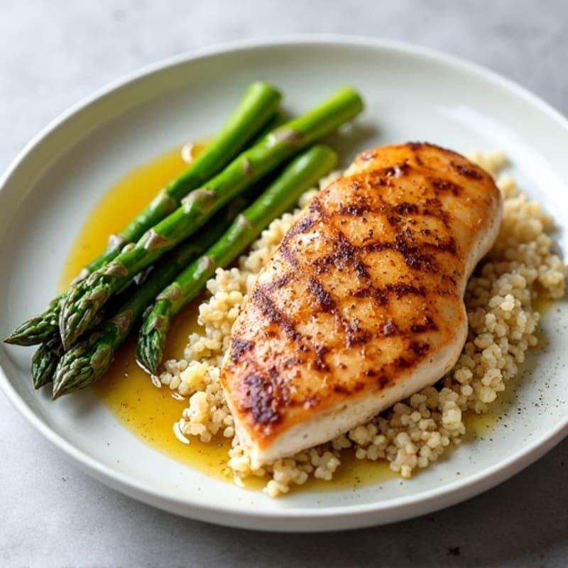 Seared Turkey Breast with Steamed Asparagus and Quinoa