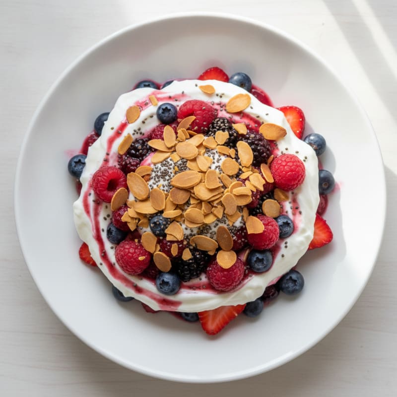 Greek Yogurt Protein Parfait with Mixed Berries and Almonds