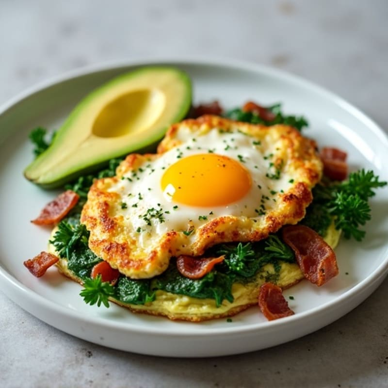Egg White Spinach Scramble with Cottage Cheese and Turkey Bacon