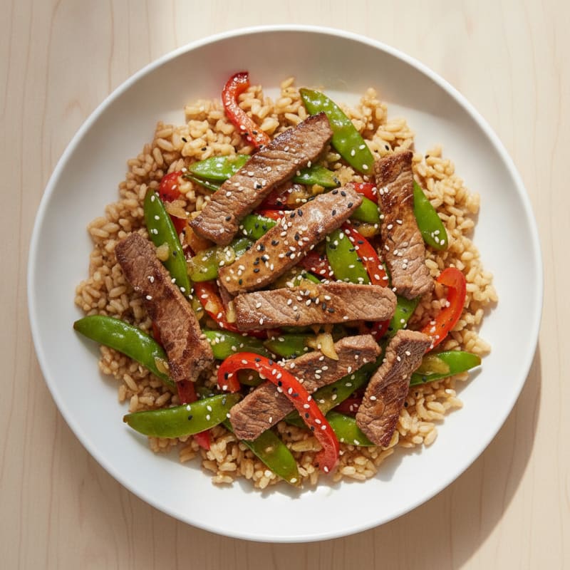 Lean Beef Stir-Fry with Brown Rice and Snap Peas