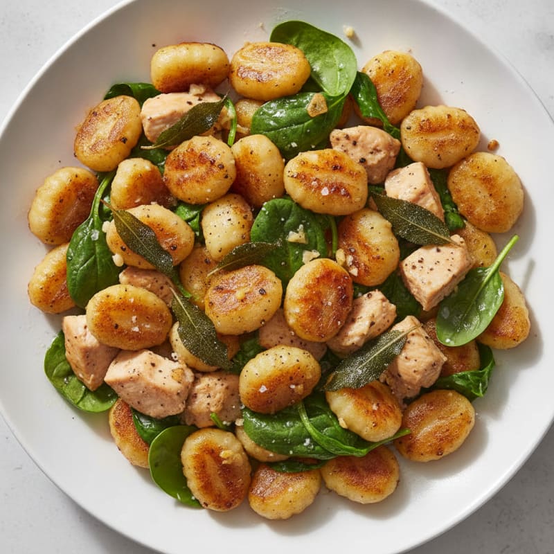 Pan-Seared Potato Gnocchi with Sage Butter and Chicken