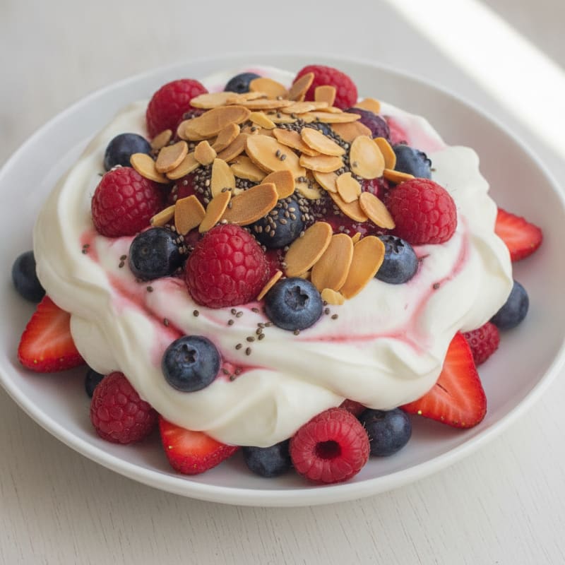 Greek Yogurt Protein Parfait with Mixed Berries and Almonds