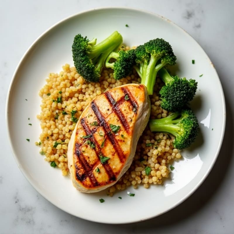 Grilled Chicken Breast with Quinoa and Roasted Broccoli