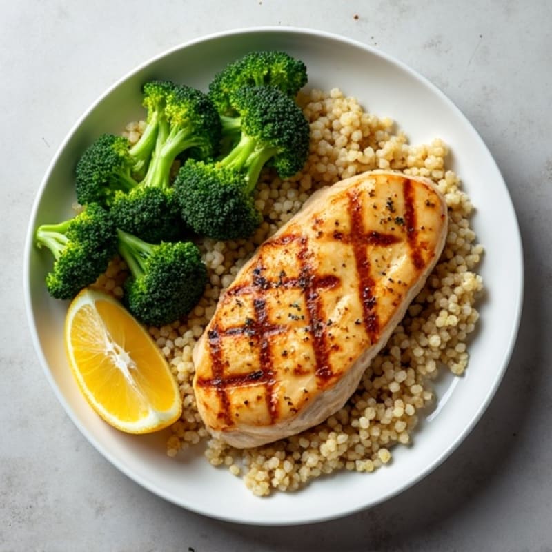 Grilled Chicken Breast with Quinoa and Steamed Broccoli