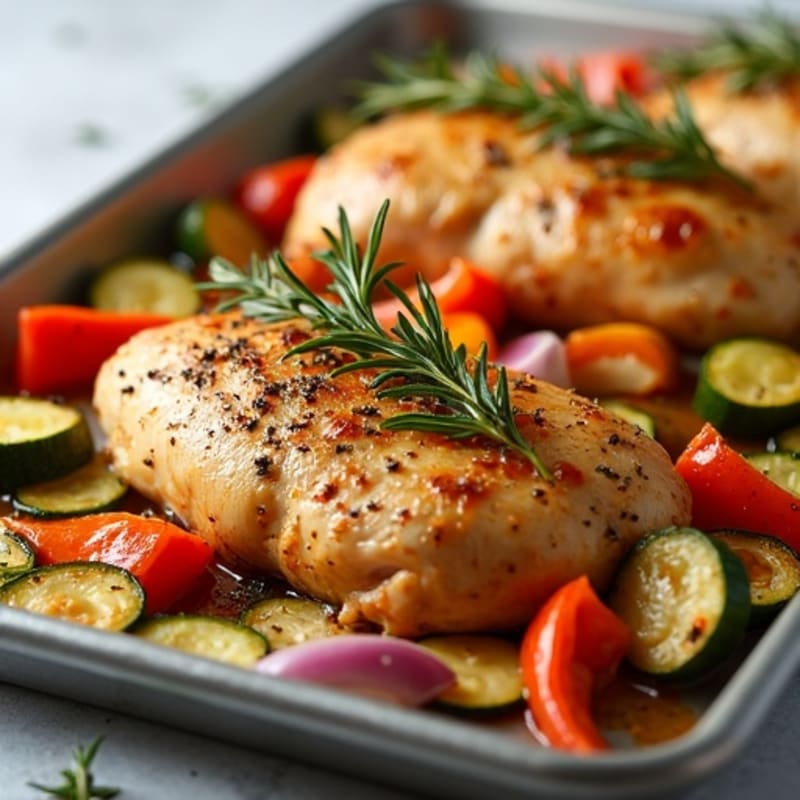 Crispy Sheet Pan Herb-Roasted Chicken with Rainbow Vegetables