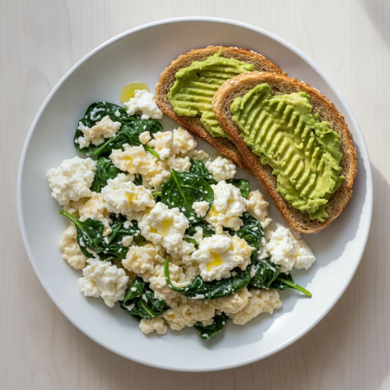 Egg White and Spinach Scramble with Cottage Cheese