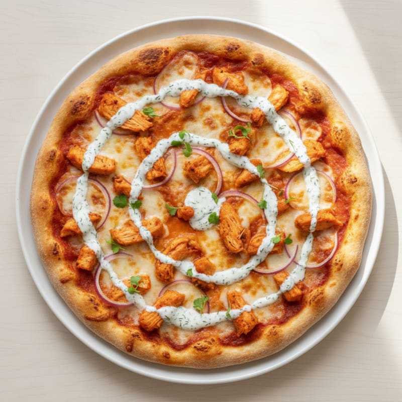 Buffalo Chicken Pizza with Ranch Drizzle