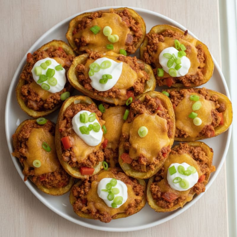 Loaded Chili Cheese Potato Skins