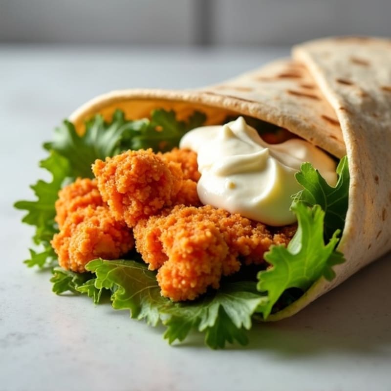 Crispy Buffalo Chicken Wrap with Fresh Greens and Creamy Bleu Cheese Dressing