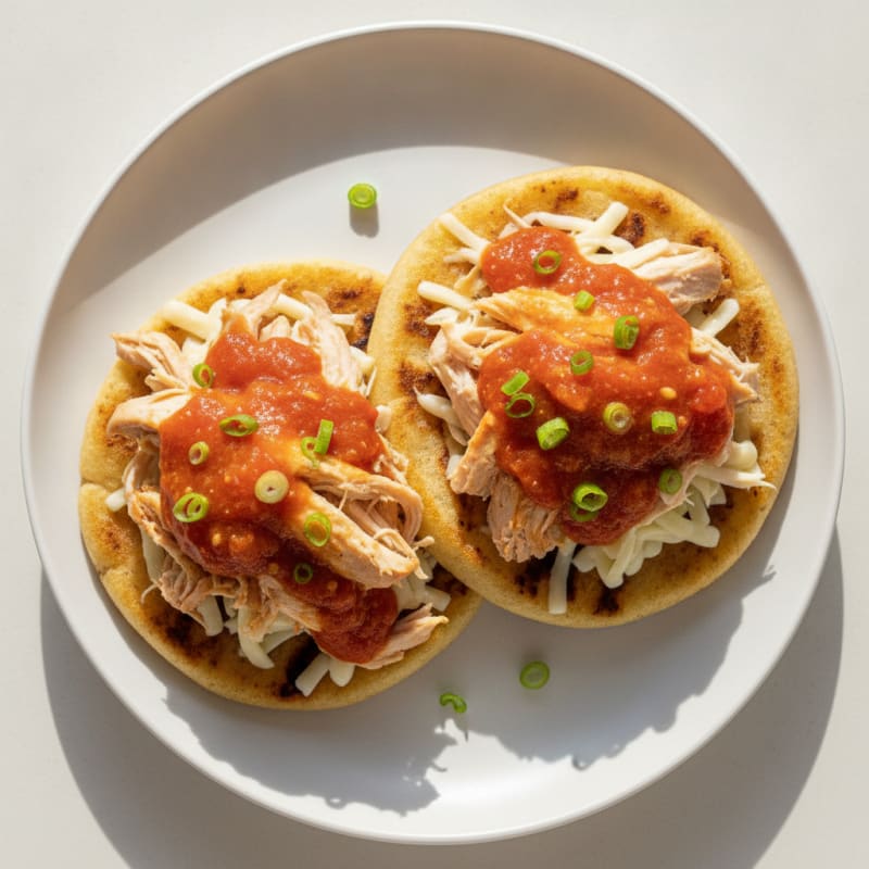 Colombian Arepa with Hogao and Shredded Chicken