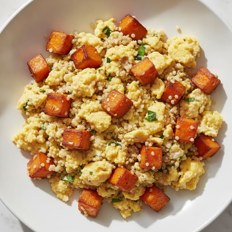 Scrambled Eggs with Quinoa and Sautéed Sweet Potato