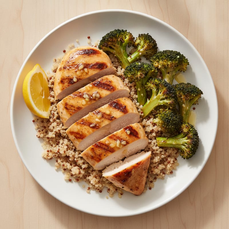 Grilled Chicken Breast with Quinoa and Roasted Broccoli