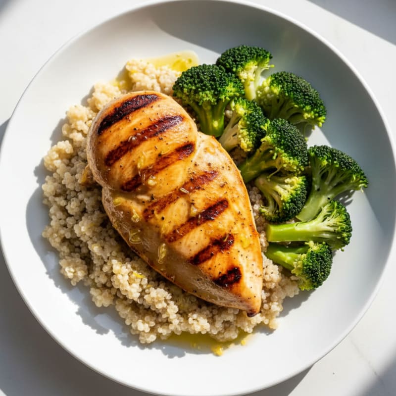 Grilled Chicken Breast with Quinoa and Steamed Broccoli