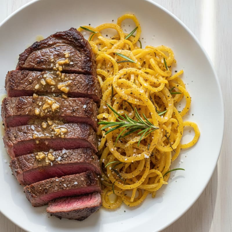 Garlic Butter Steak with Roasted Spaghetti Squash