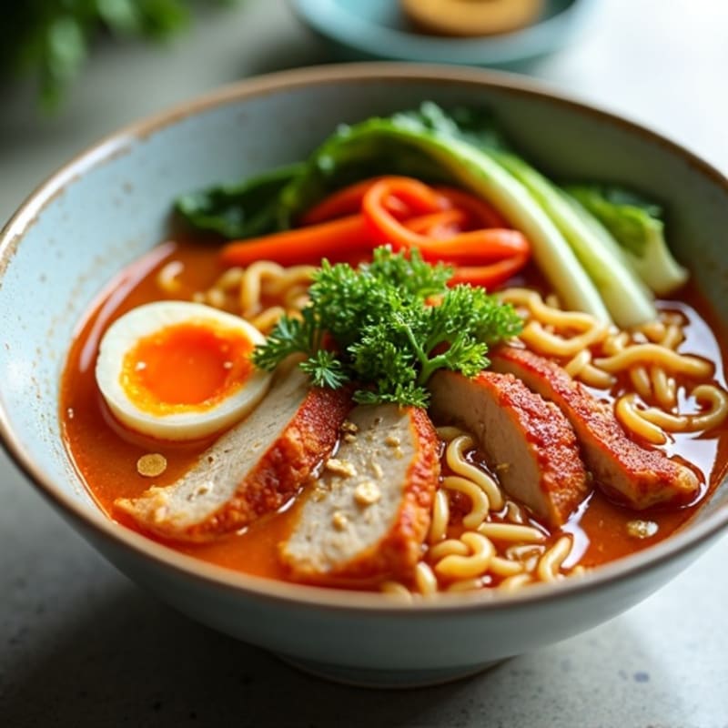 Spicy Sriracha Chicken Ramen with Fresh Vegetables