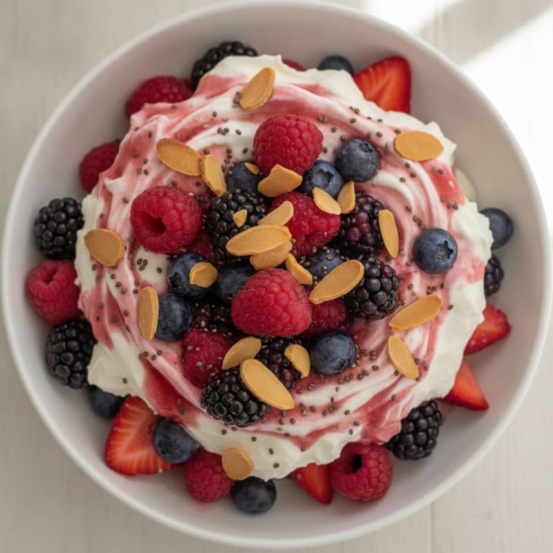 Greek Yogurt Protein Parfait with Mixed Berries and Almonds