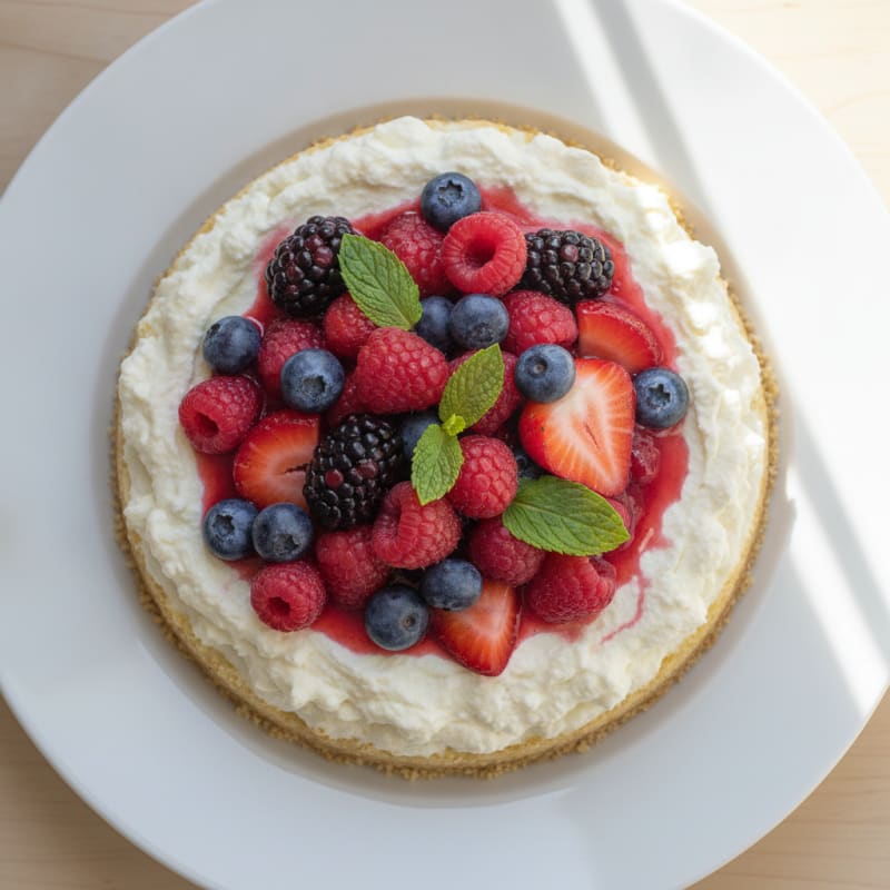 Creamy Greek Yogurt Protein Cheesecake with Mixed Berries