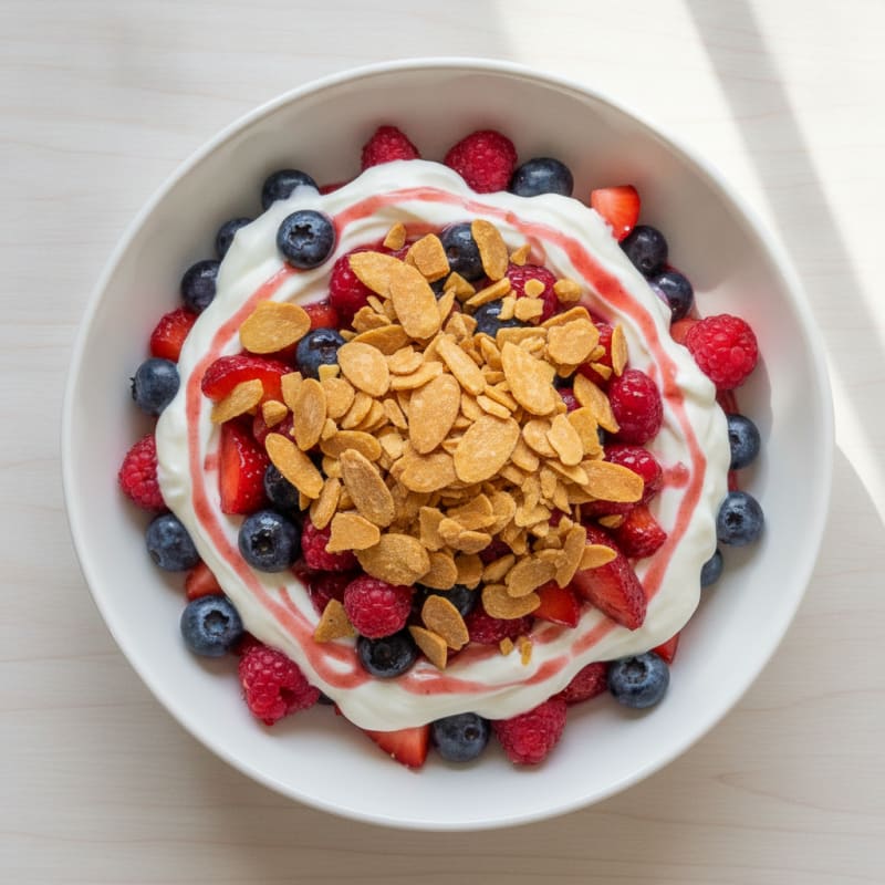 Greek Yogurt Protein Parfait with Mixed Berries and Almonds