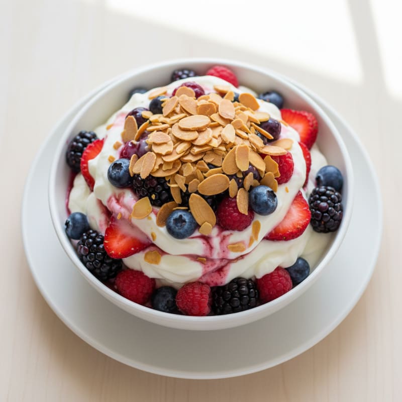 Greek Yogurt Protein Parfait with Mixed Berries and Almonds