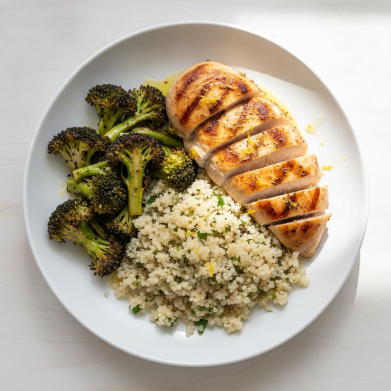 Grilled Chicken Breast with Quinoa and Roasted Broccoli