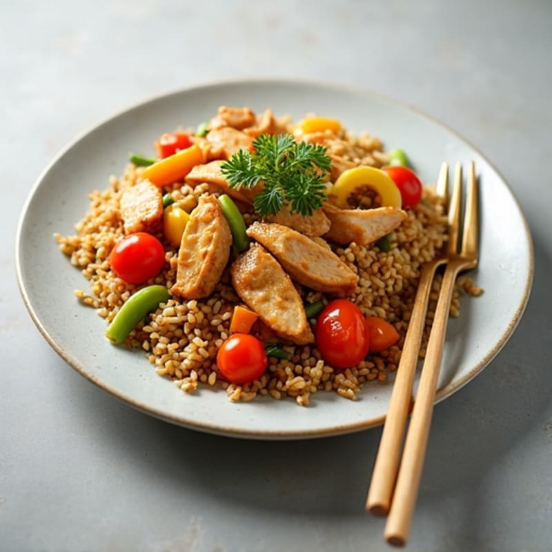 Chicken Stir-Fry with Brown Rice and Crisp Vegetables