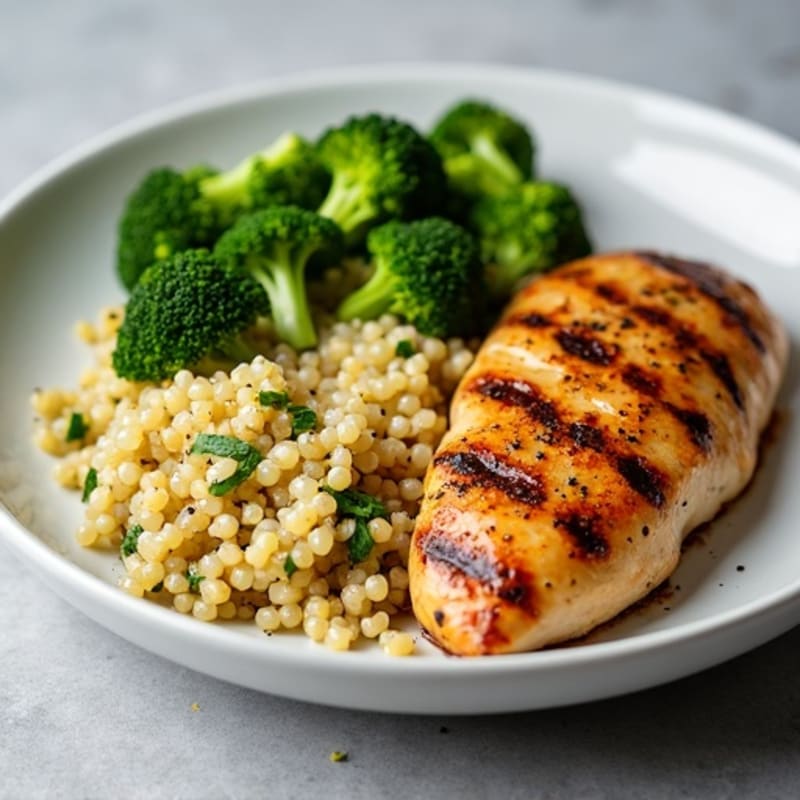 Grilled Chicken Breast with Quinoa and Roasted Broccoli