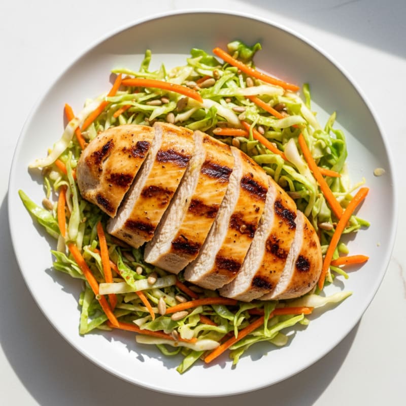 Grilled Chicken Breast with Crunchy Cabbage Slaw