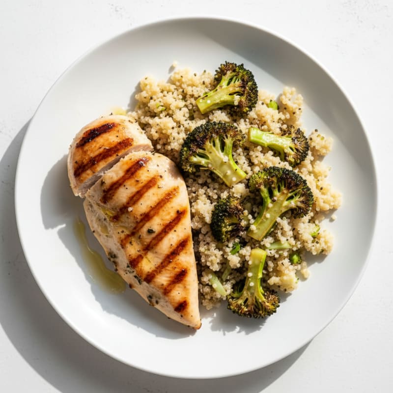 Grilled Chicken Breast with Roasted Broccoli and Quinoa