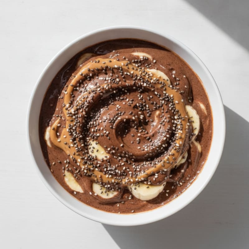 Chocolate Protein Smoothie Bowl with Peanut Butter and Chia Seeds