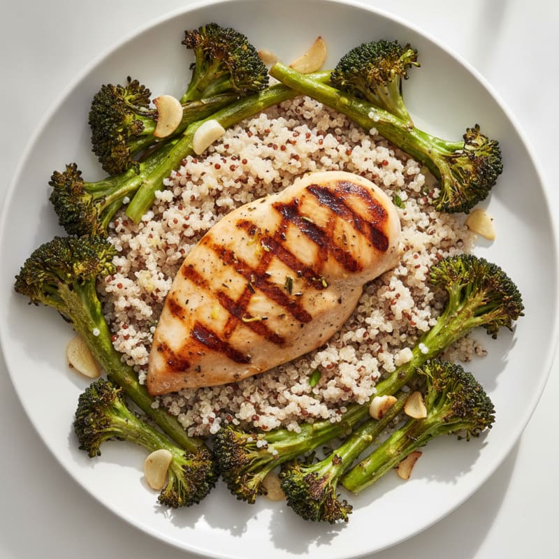 Grilled Chicken Breast with Quinoa and Roasted Broccoli