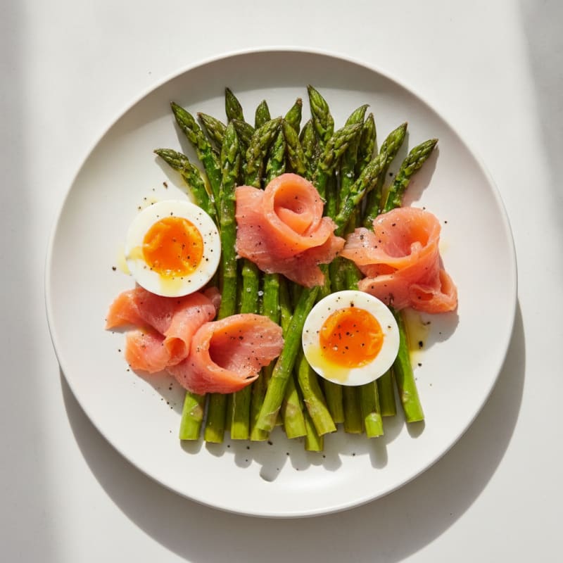 Smoked Salmon and Jammy Egg Asparagus Plate