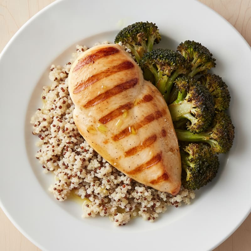 Grilled Chicken Breast with Quinoa and Roasted Broccoli