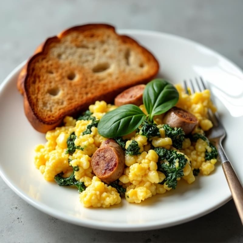 Egg White Scramble with Turkey Sausage and Spinach