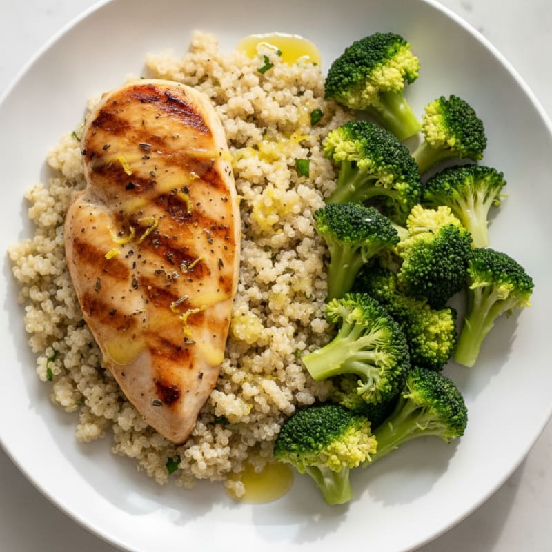Grilled Chicken Breast with Quinoa and Steamed Broccoli