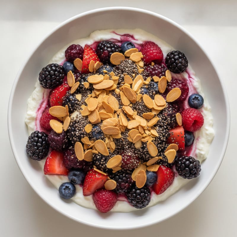 Greek Yogurt Protein Parfait with Mixed Berries and Almonds