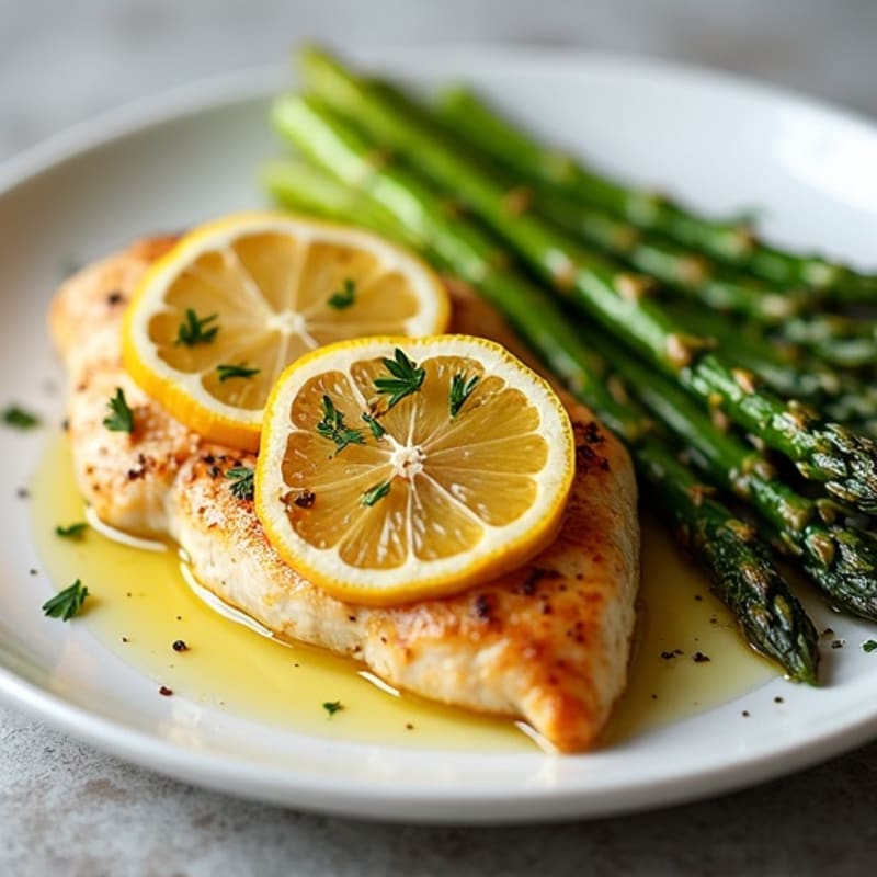Lemon Garlic Pan-Seared Chicken with Crispy Roasted Asparagus