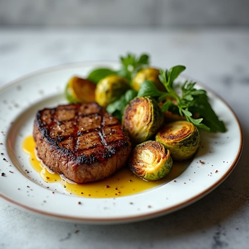 Pan-Seared Steak with Crispy Roasted Brussels Sprouts