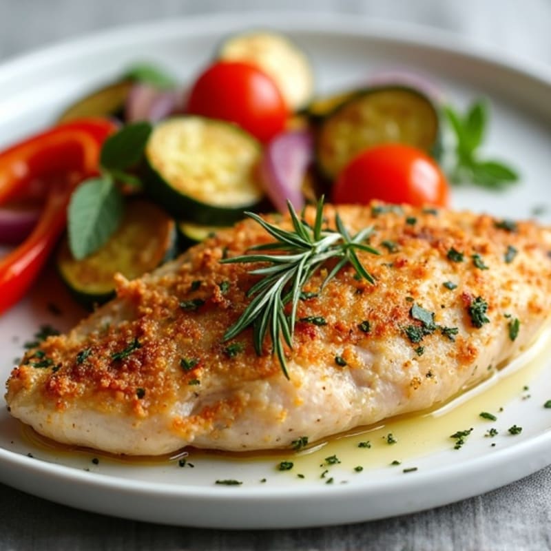 Herb-Crusted Pan Seared Chicken with Roasted Vegetables