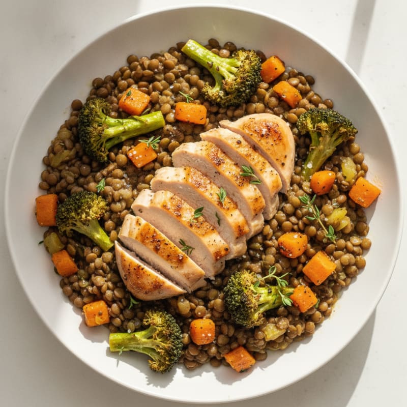 Braised Lentils with Roasted Vegetables