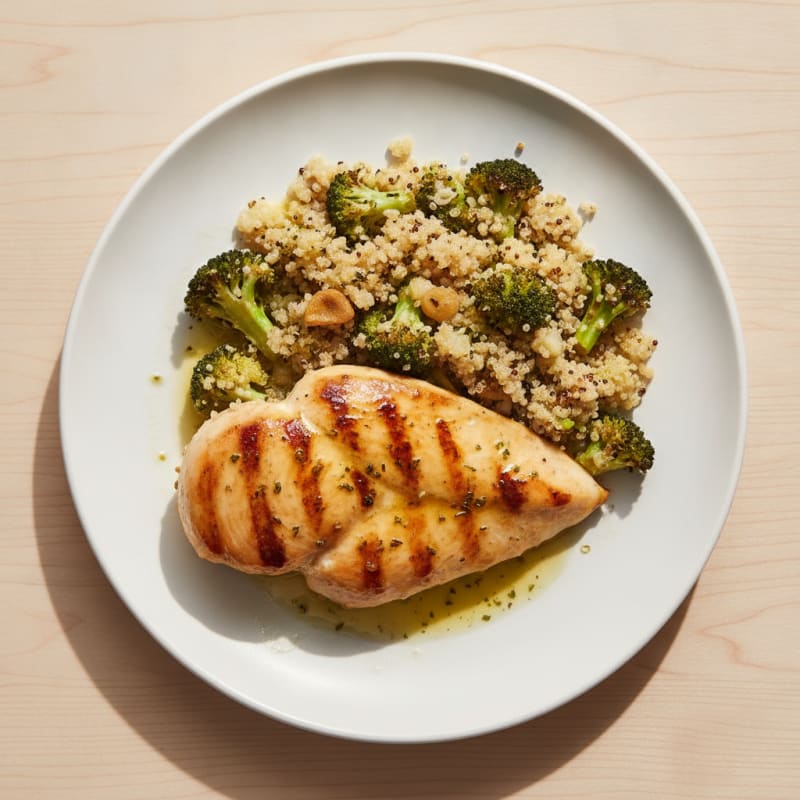 Grilled Chicken Breast with Roasted Broccoli and Quinoa