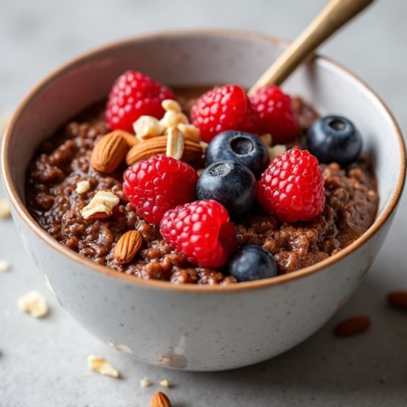 Chocolate Protein Oatmeal with Berries and Nuts