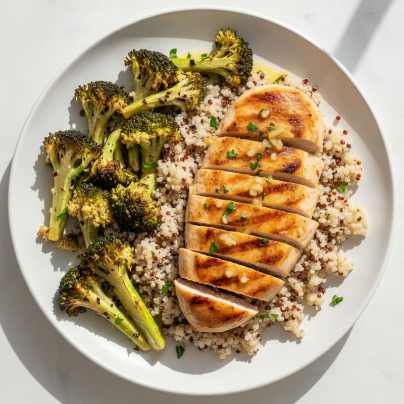Grilled Chicken Breast with Quinoa and Roasted Broccoli
