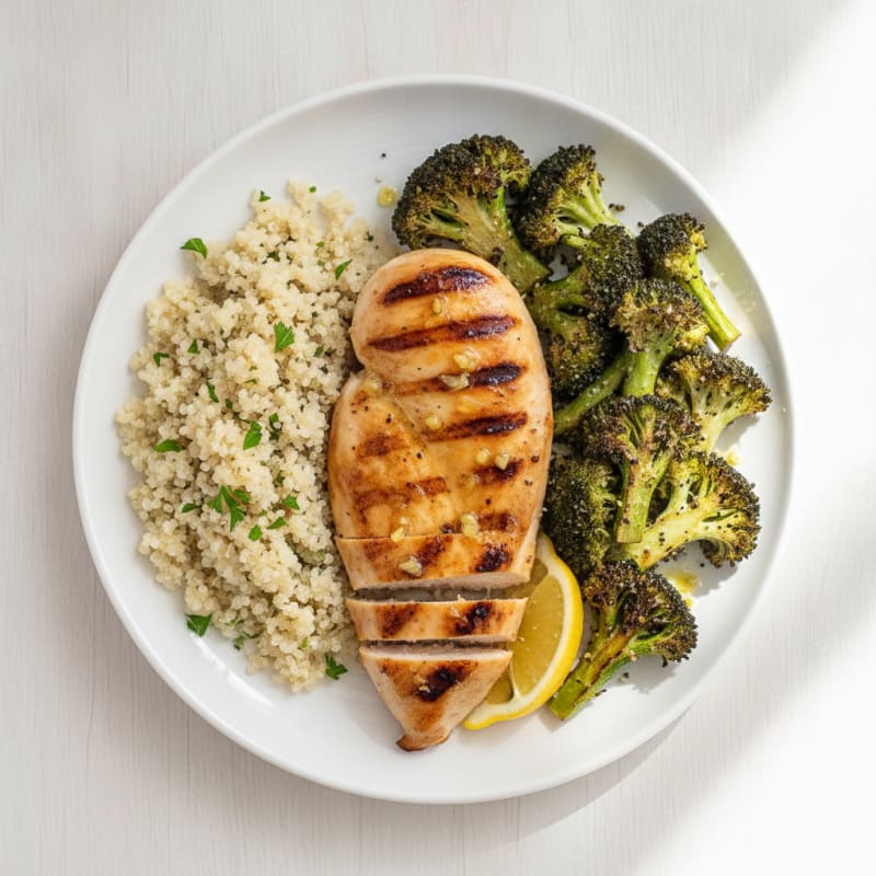Grilled Chicken Breast with Quinoa and Roasted Broccoli