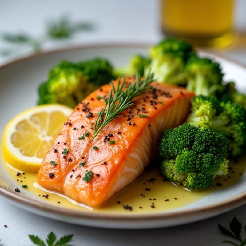 Seared Salmon with Roasted Broccoli and Lemon