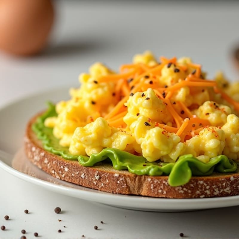 Scrambled Eggs with Creamy Avocado and Crispy Whole Grain Toast